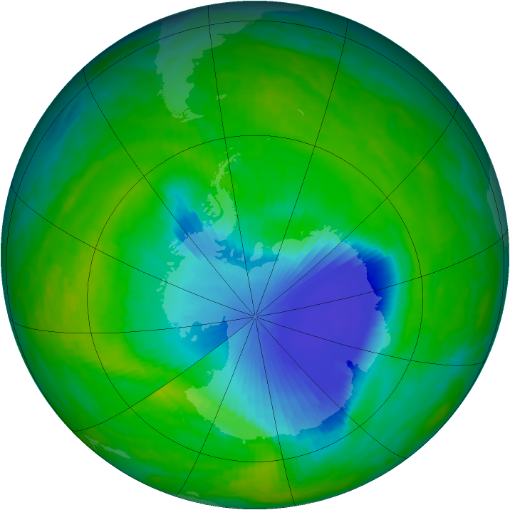 Antarctic ozone map for 22 November 1992